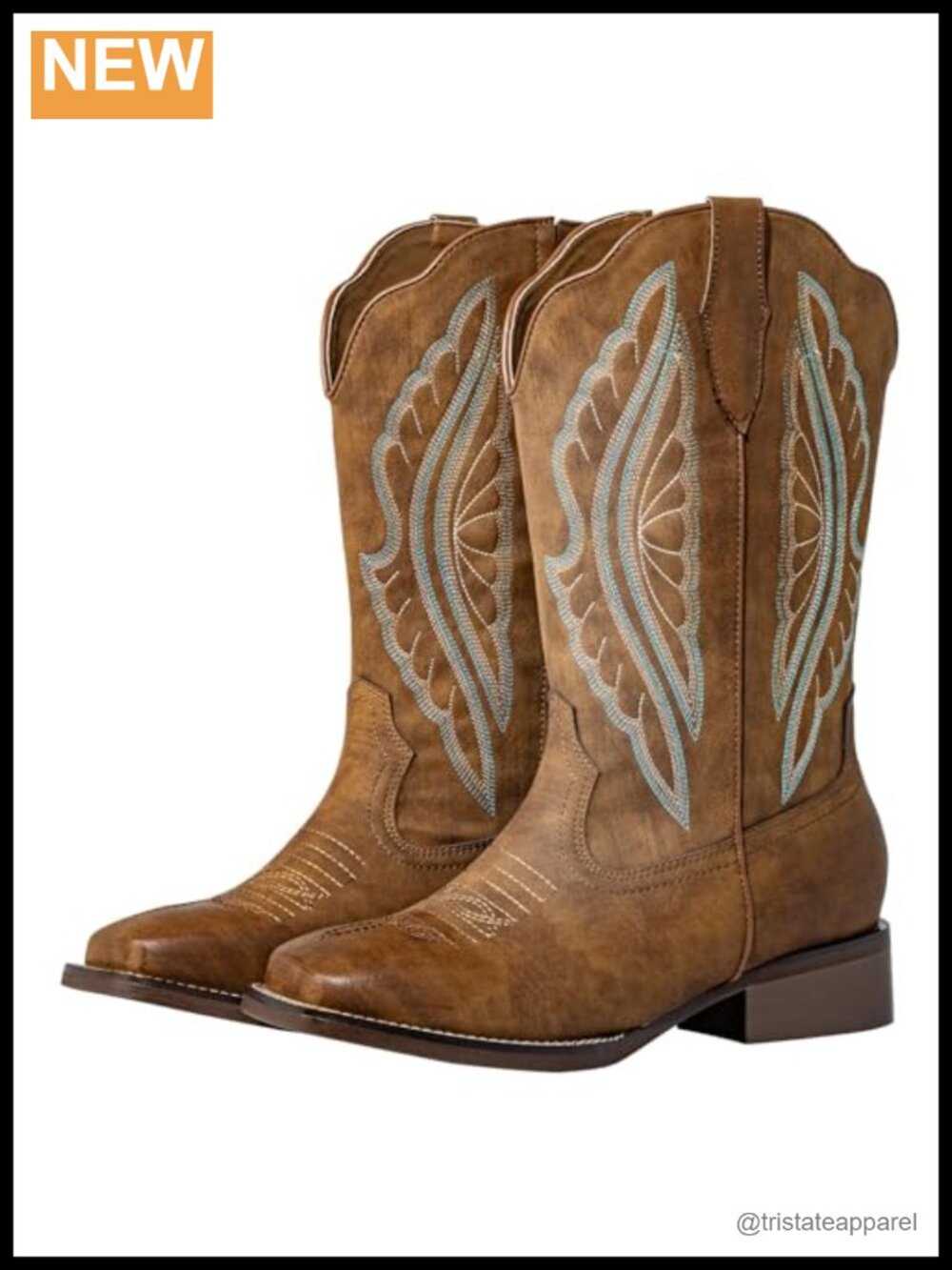 Extra Wide Calf Cowboy Boots for Women Square Toe Faux Leather Pull-On Western
